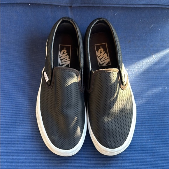 Vans Black and White Slip-On Sneakers with Waffle Sole - Picture 2 of 5